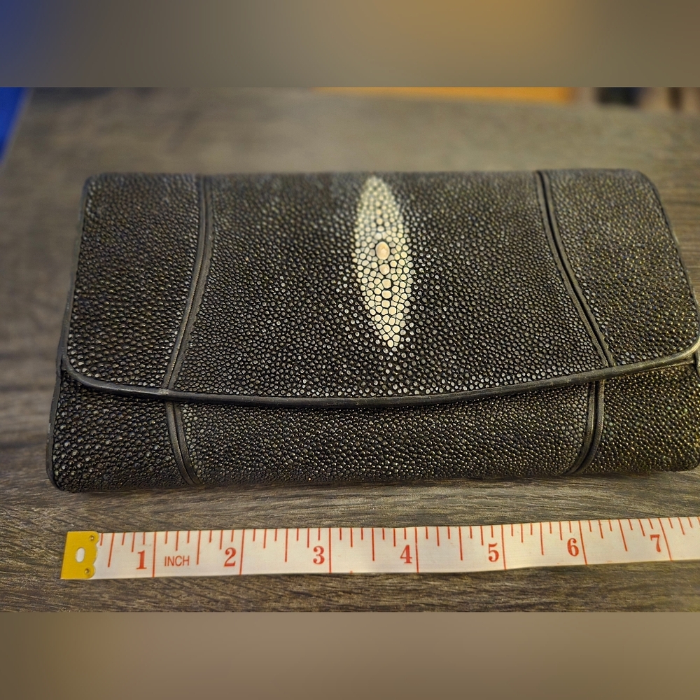 Nina Carole Designs Black Stingray Leather Tri-fold Wallet